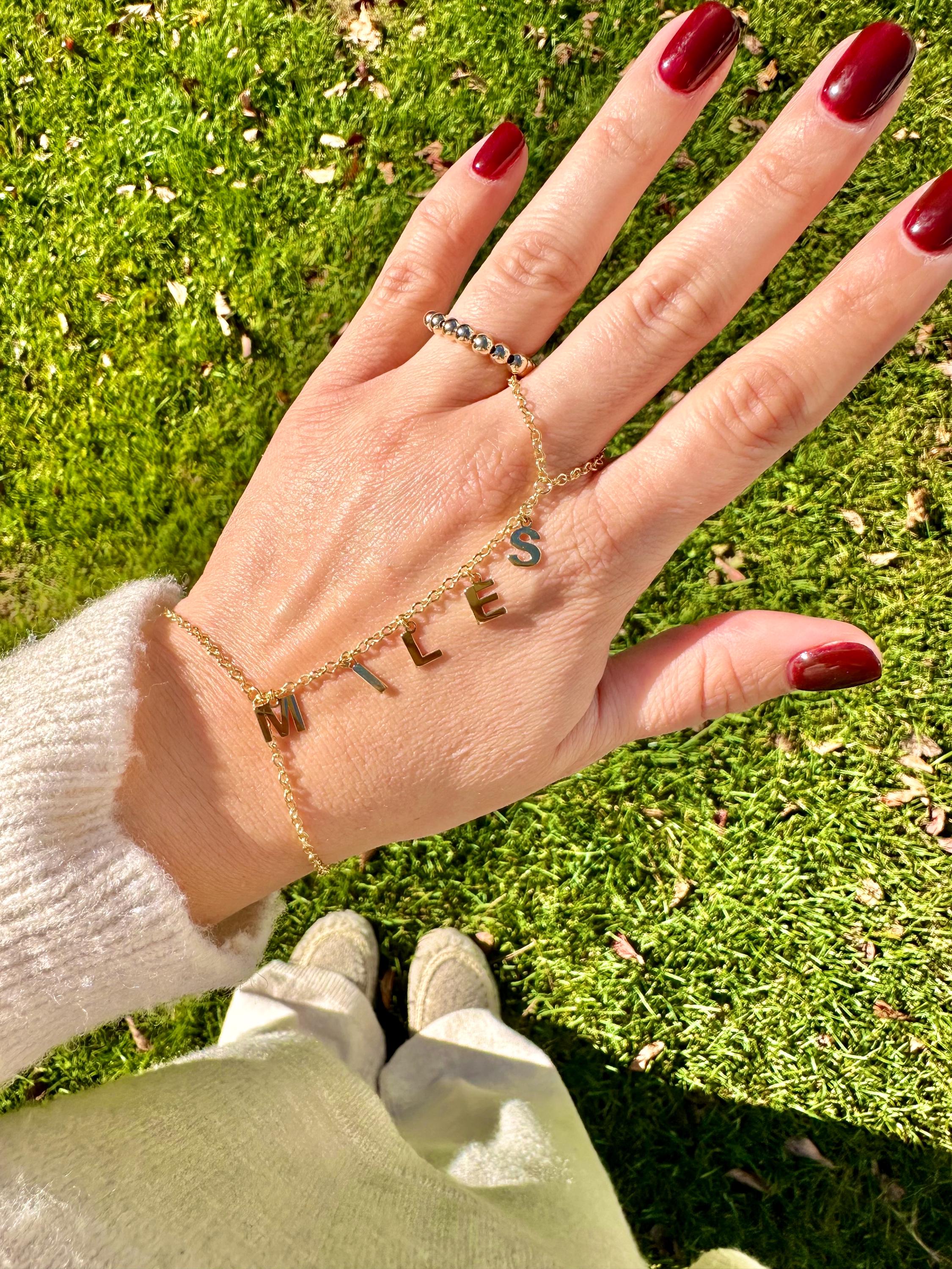 Sterling silver gold plated hand chains | Custom hand chain | Personalized hand chain | dangling name hand chain | Personalized hand chain