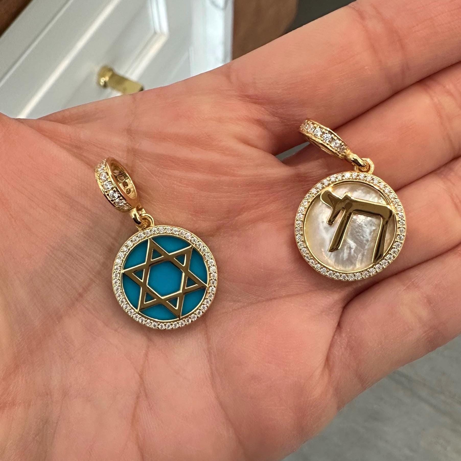 CHARMS! Star charm. Jewish star charm. Magen David charm. Chai charm. Star of David charm.