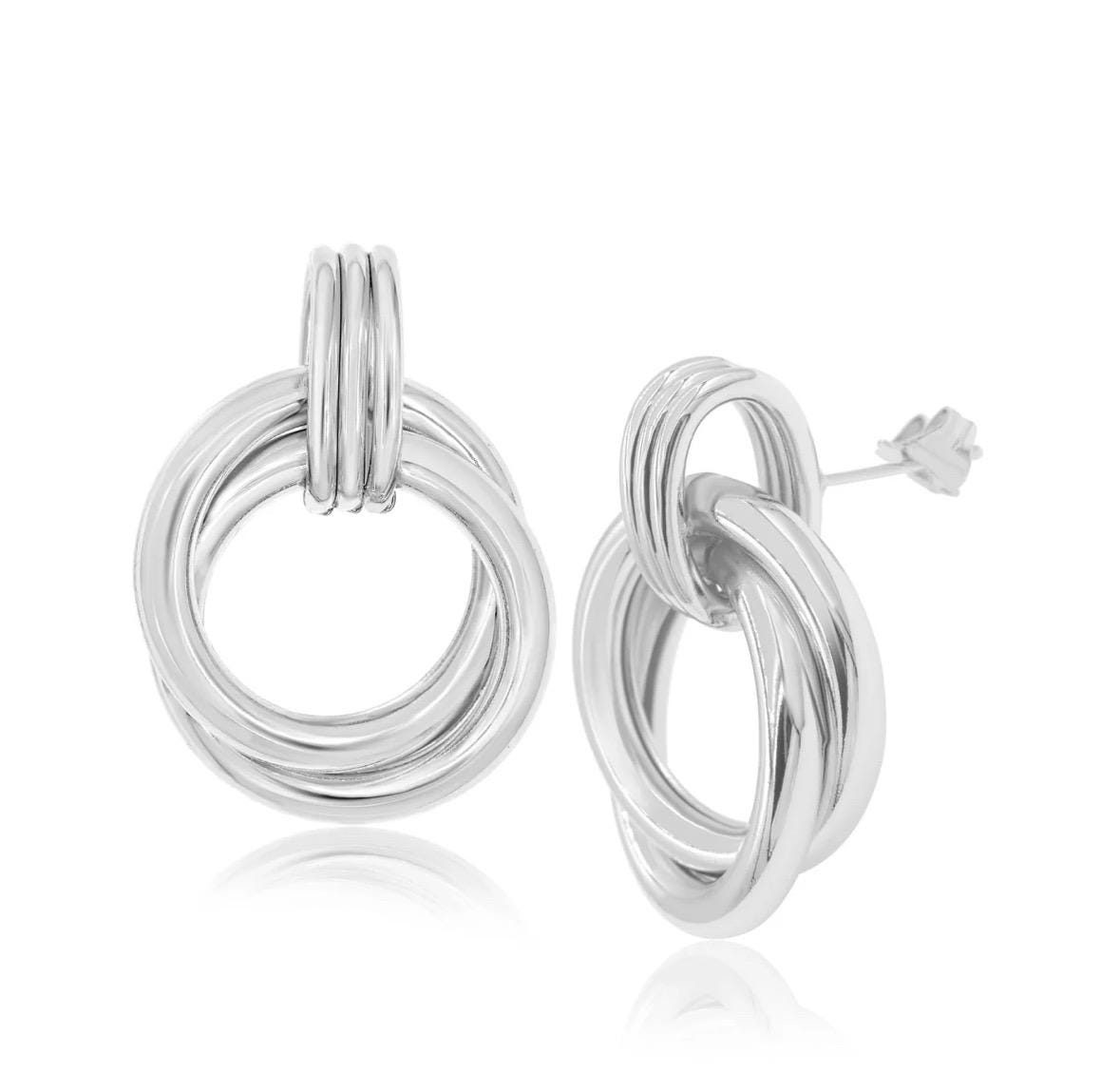 18K Gold-filled hollow twisted round drop earrings in gold and silver. Super light weight and hollow. Gold filled trendy earrings.