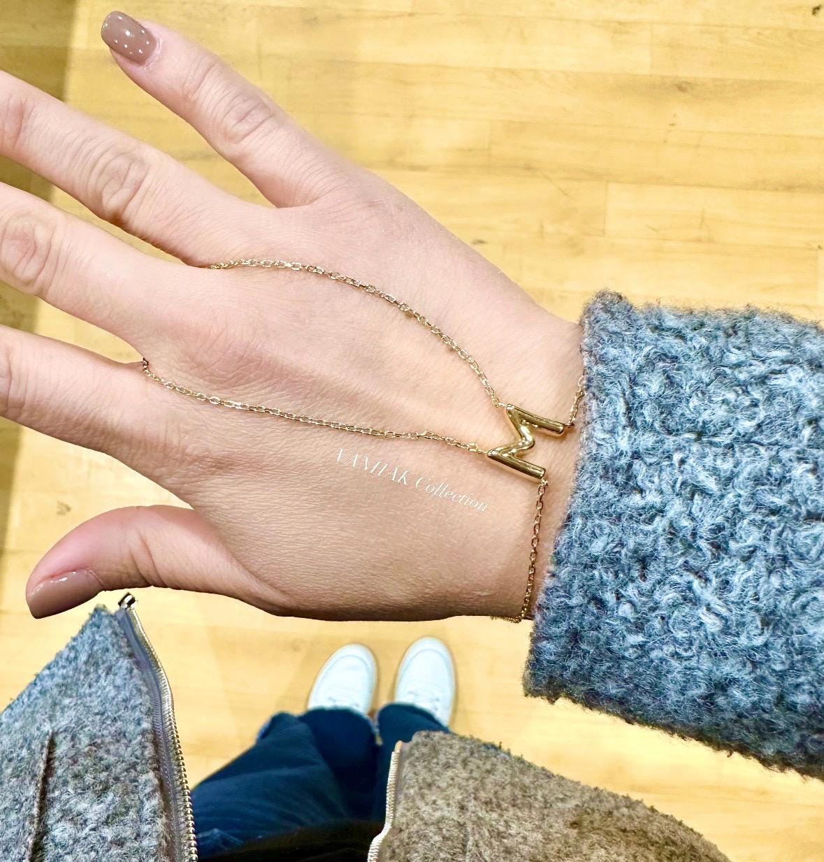 Sterling silver gold plated hand chains | Custom hand chain | Personalized hand chain | bubble initial hand chain | bubble letter hand chain