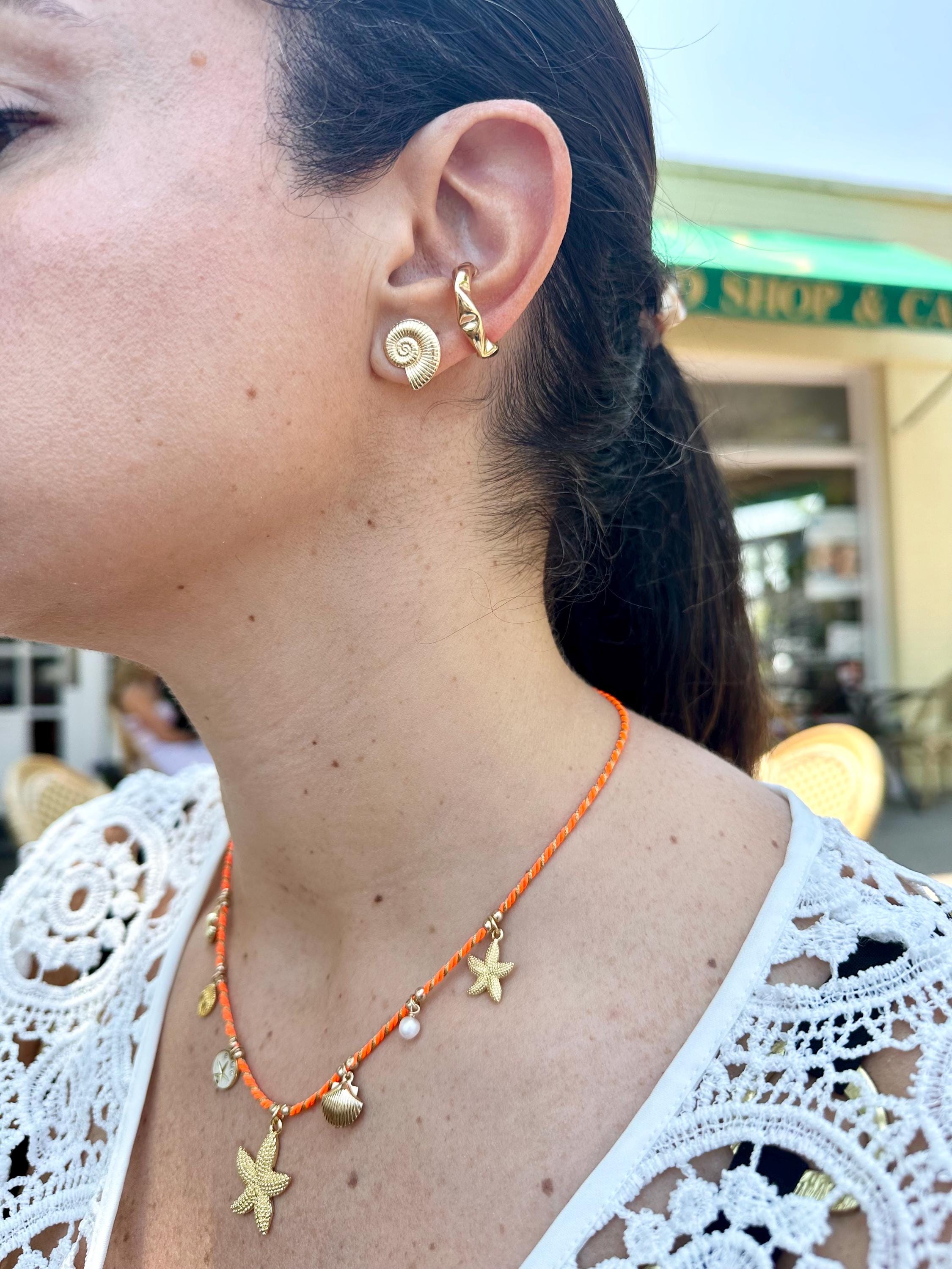Julia pearls and shells charm necklace | Lauren sea life charm necklace with orange chord | summer jewelry | summer necklace