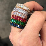Emerald cut band. Wedding ring. Anniversary gift. Sterling Silver White Gold Plated Baguette Style Eternity Band Ring with Clear Stones