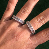 Emerald cut band. Wedding ring. Anniversary gift. Sterling Silver White Gold Plated Baguette Style Eternity Band Ring with Clear Stones