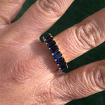 Emerald cut eternity band. Blue Sterling silver and 14K Gold Plated Baguette Style Eternity Band/Ring in Gold. Wedding ring. Anniversary gif
