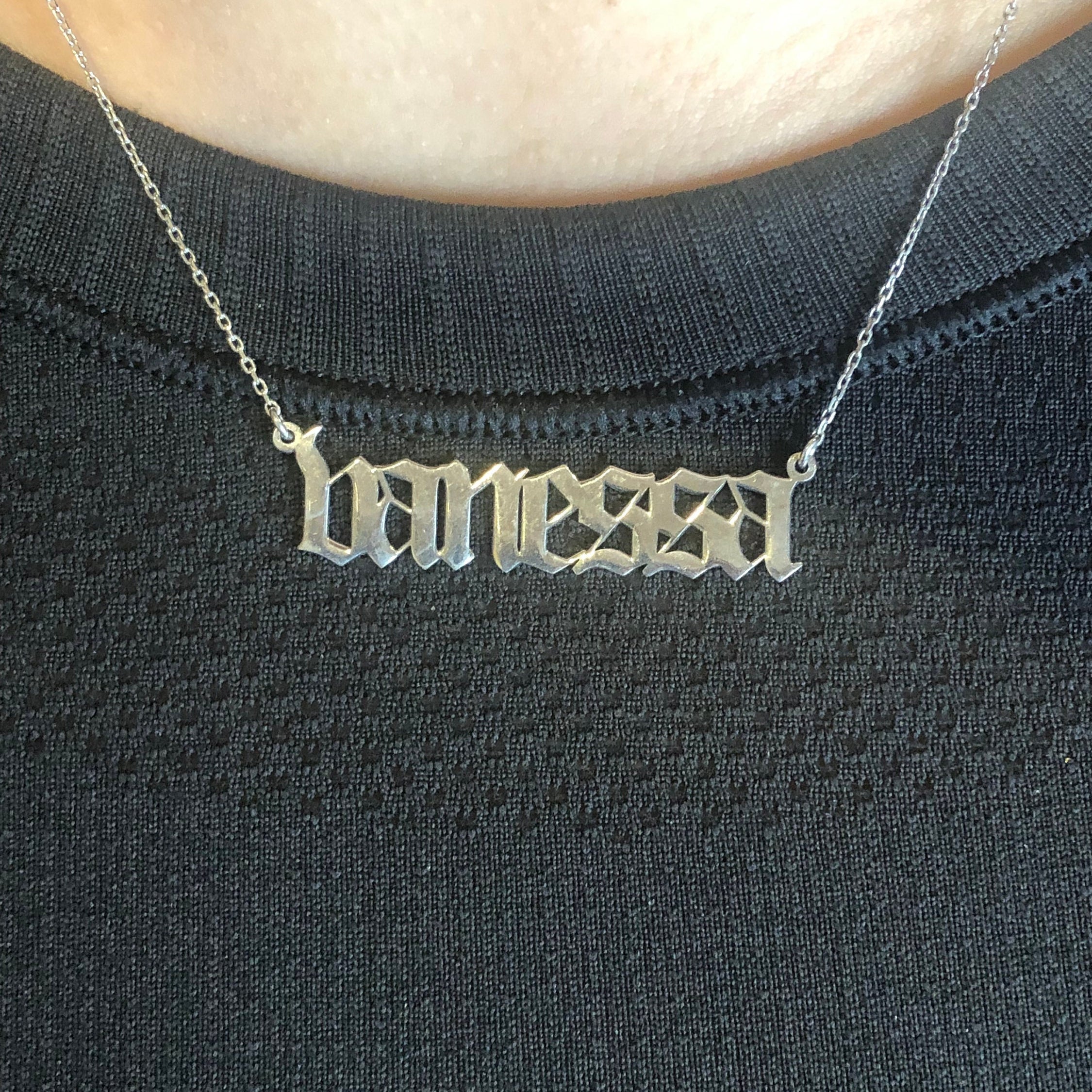 Sterling Silver Lowercase Old English Letter (or Name) Personalized Custom Necklace. Gothic nameplate necklace.