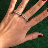 Emerald cut band. Sterling Silver and 14K Gold Plated Baguette Style Eternity Band Ring with Clear Stones. Emerald cut eternity band.