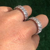 Emerald cut band. Wedding ring. Anniversary gift. Sterling Silver White Gold Plated Baguette Style Eternity Band Ring with Clear Stones