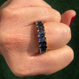 Emerald cut eternity band. Blue Sterling silver and 14K Gold Plated Baguette Style Eternity Band/Ring in Gold. Wedding ring. Anniversary gif