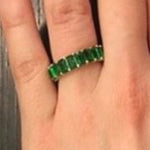 Emerald cut ring. Anniversary ring. Wedding band. Green Sterling Silver and 14K Gold Plated Baguette Style Eternity Band/ Ring