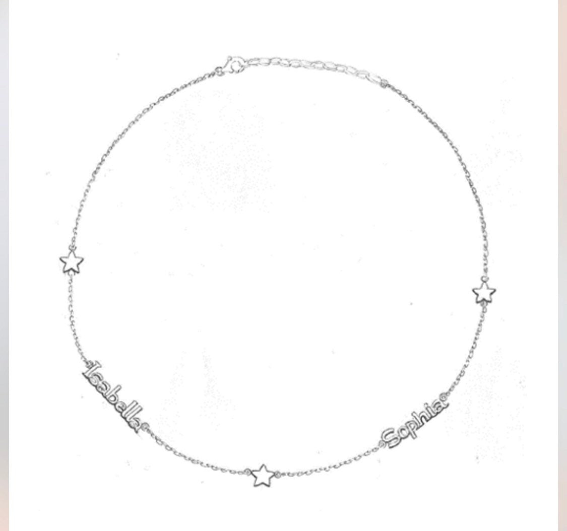 Personalized 2-name custom sterling silver stars name necklace kids necklace mothers mom necklace