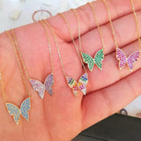 Butterly necklace | Sterling silver and gold plated butterfly necklaces in all the colors! Rainbow multi-color