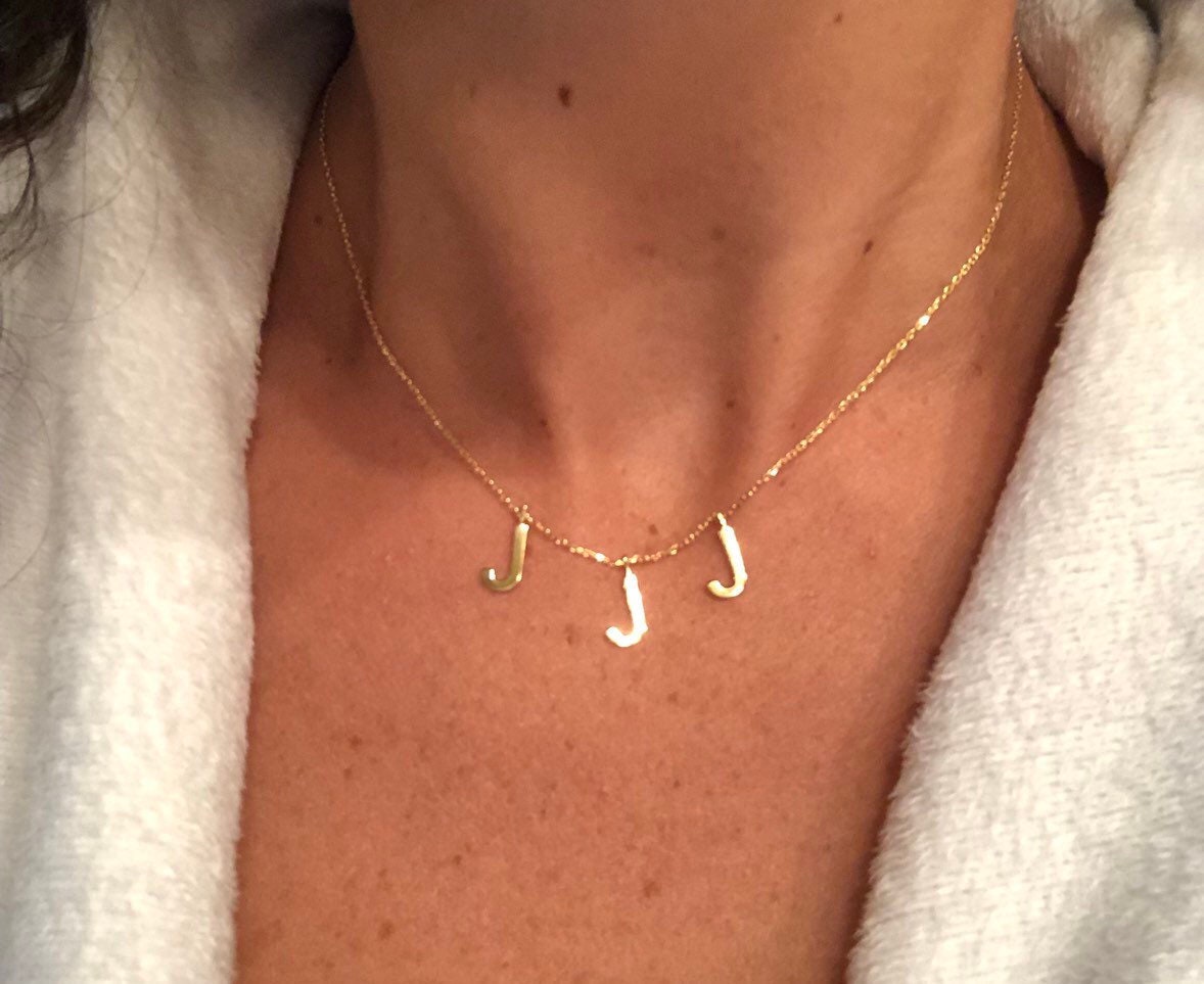 Sterling Silver Personalized Custom Dangling Name/Initials Necklace in all 3 golds
