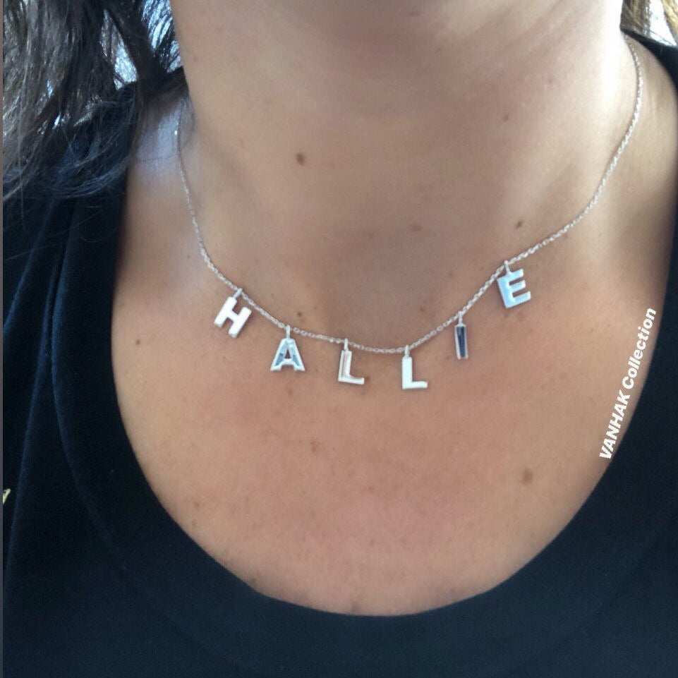 Sterling Silver Personalized Custom Dangling Name/Initials Necklace in all 3 golds