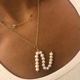 Pearl letters initial charm l initial necklace charm  l sterling silver gold plated