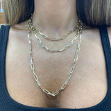 18K New chunky gold filled paper clip chain necklaces. Gold long link Chain necklaces. Long link chain choker. Paper clip necklace.