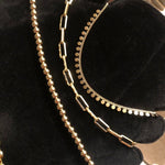 14k Gold Filled Paper Clip chains in small and medium size. Gold filled 5mm gold beaded bead choker.