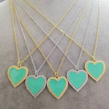 Sterling silver and gold plated heart enamel necklace with pave border