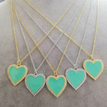 Sterling silver and gold plated heart enamel necklace with pave border