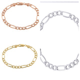 Figaro chain link bracelet in rose gold, gold and silver. Sterling silver and gold plated.