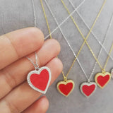 Sterling silver and gold plated heart enamel necklace with pave border