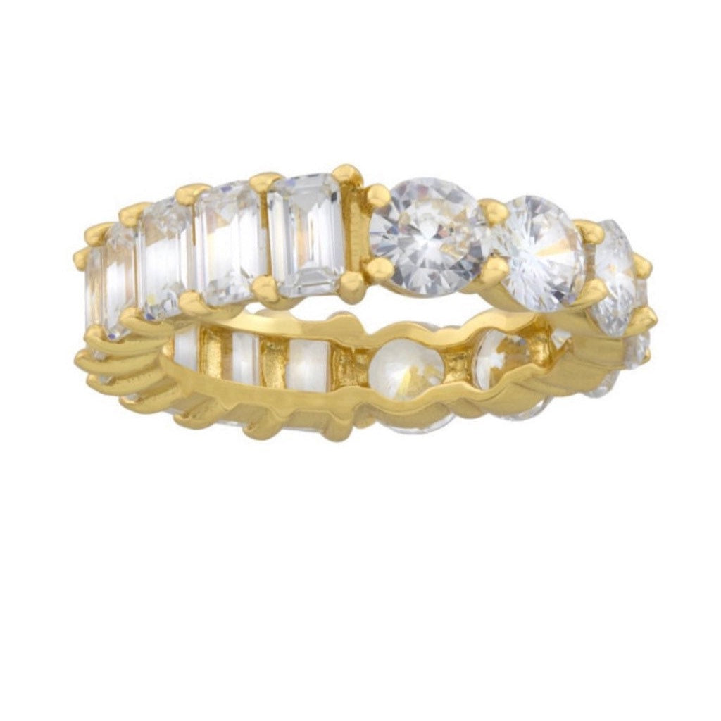 Half band eternity band/ ring. Baguette/round band eternity ring. Sterling silver and rhodium/gold plated sizes 5-9
