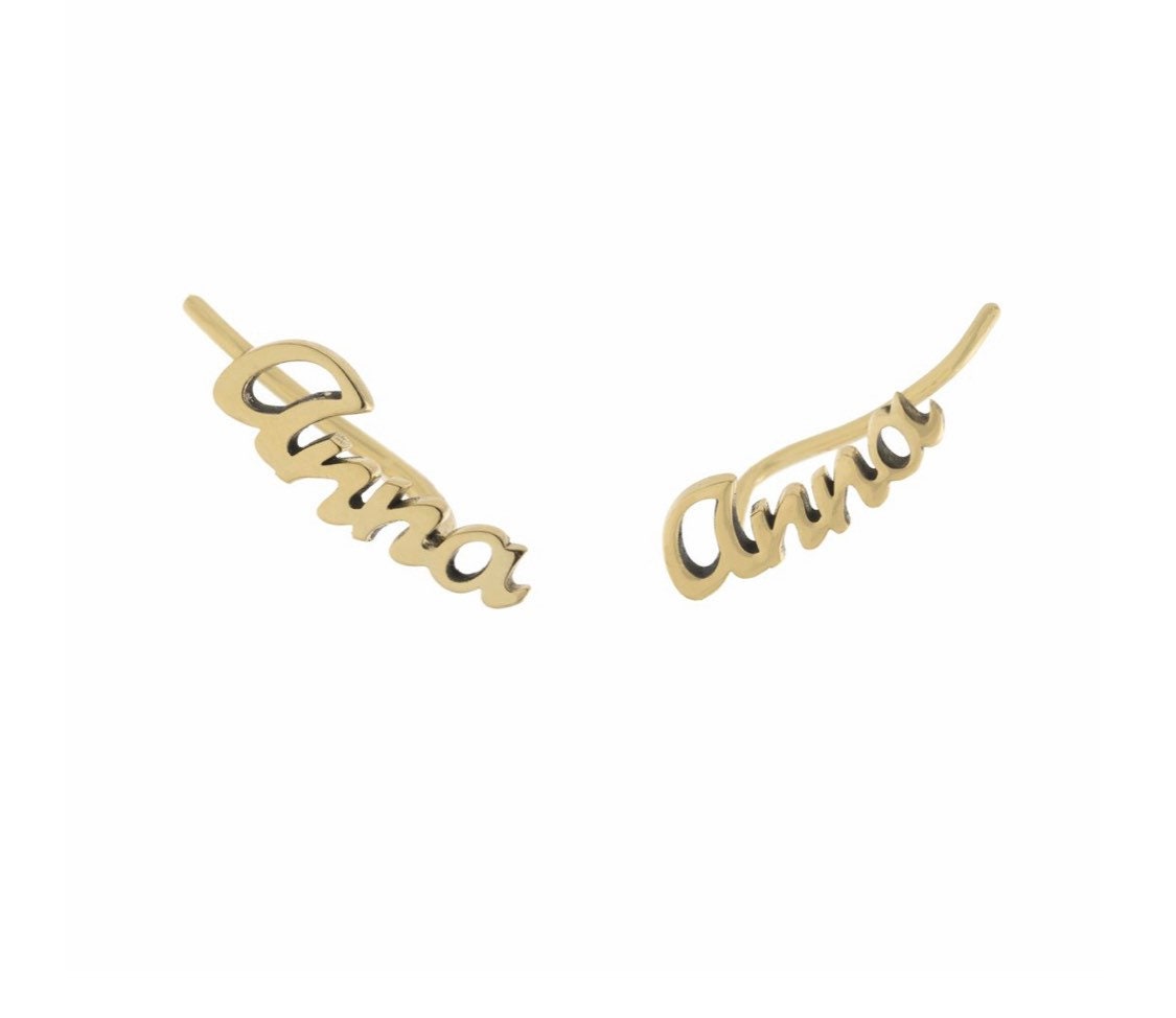 14K gold plated Personalized customized ear crawlers climbers. Sterling silver and gold plated. Don’t tarnish. Name earrings. Name climbers.