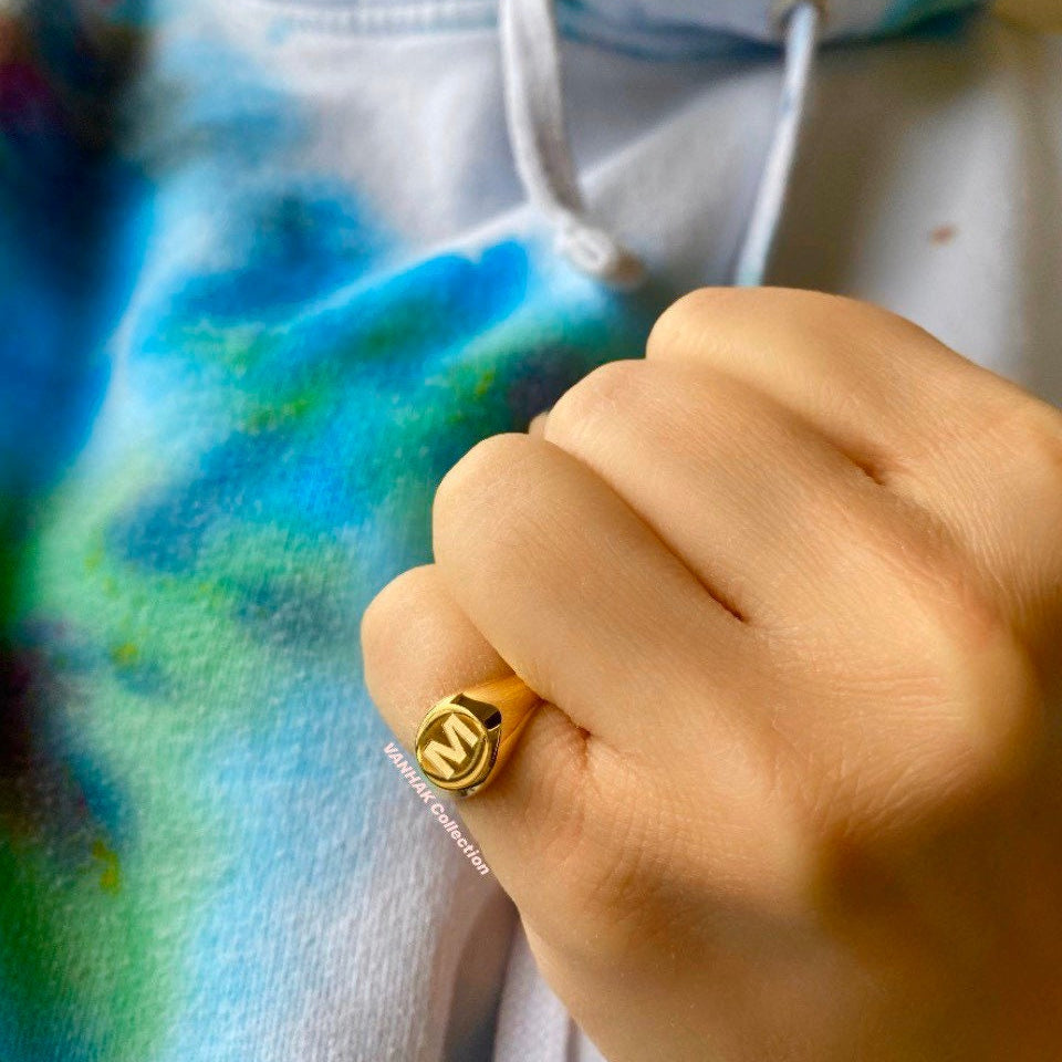 Sterling silver signet pinky ring in gold, rose gold or silver