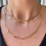 18K gold filled chain necklace. long link chain choker. Paper clip necklace.