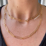 18K gold filled chain necklace. long link chain choker. Paper clip necklace.