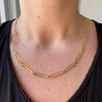 18K gold filled chain necklace. long link chain choker. Paper clip necklace.