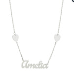 Custom / personalized name necklace with hearts. Sterling silver and 14K gold plated. Nameplate with hearts. Personalized nameplate.