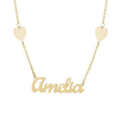 Custom / personalized name necklace with hearts. Sterling silver and 14K gold plated. Nameplate with hearts. Personalized nameplate.