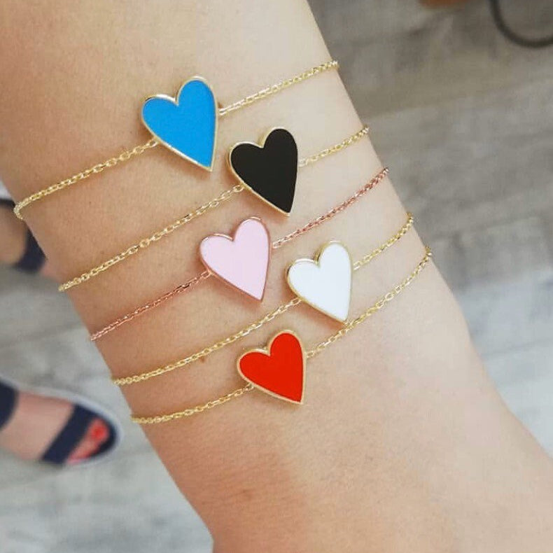 Sterling silver and gold plated heart enamel bracelet. Enamel heart bracelet.