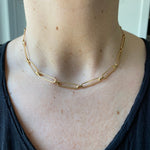 18K gold filled chain necklace. long link chain choker. Paper clip necklace.