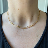 18K gold filled chain necklace. long link chain choker. Paper clip necklace.