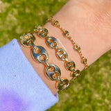 18K Gold filled puffed mariner link bracelets in color gold. Puffed mariner bracelet in gold or silver.