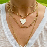 18K medium gold filled paper clip chain necklaces with jumbo enamel heart. Chain necklaces with charm. Gold-filled charm necklace