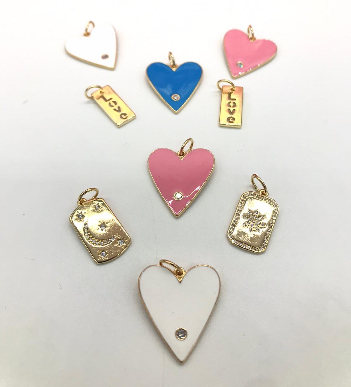 18K medium gold filled paper clip chain necklaces with jumbo enamel heart. Chain necklaces with charm. Gold-filled charm necklace