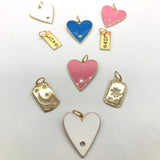 18K medium gold filled paper clip chain bracelet with jumbo enamel heart. Chain bracelets with charm. Gold-filled charm bracelet