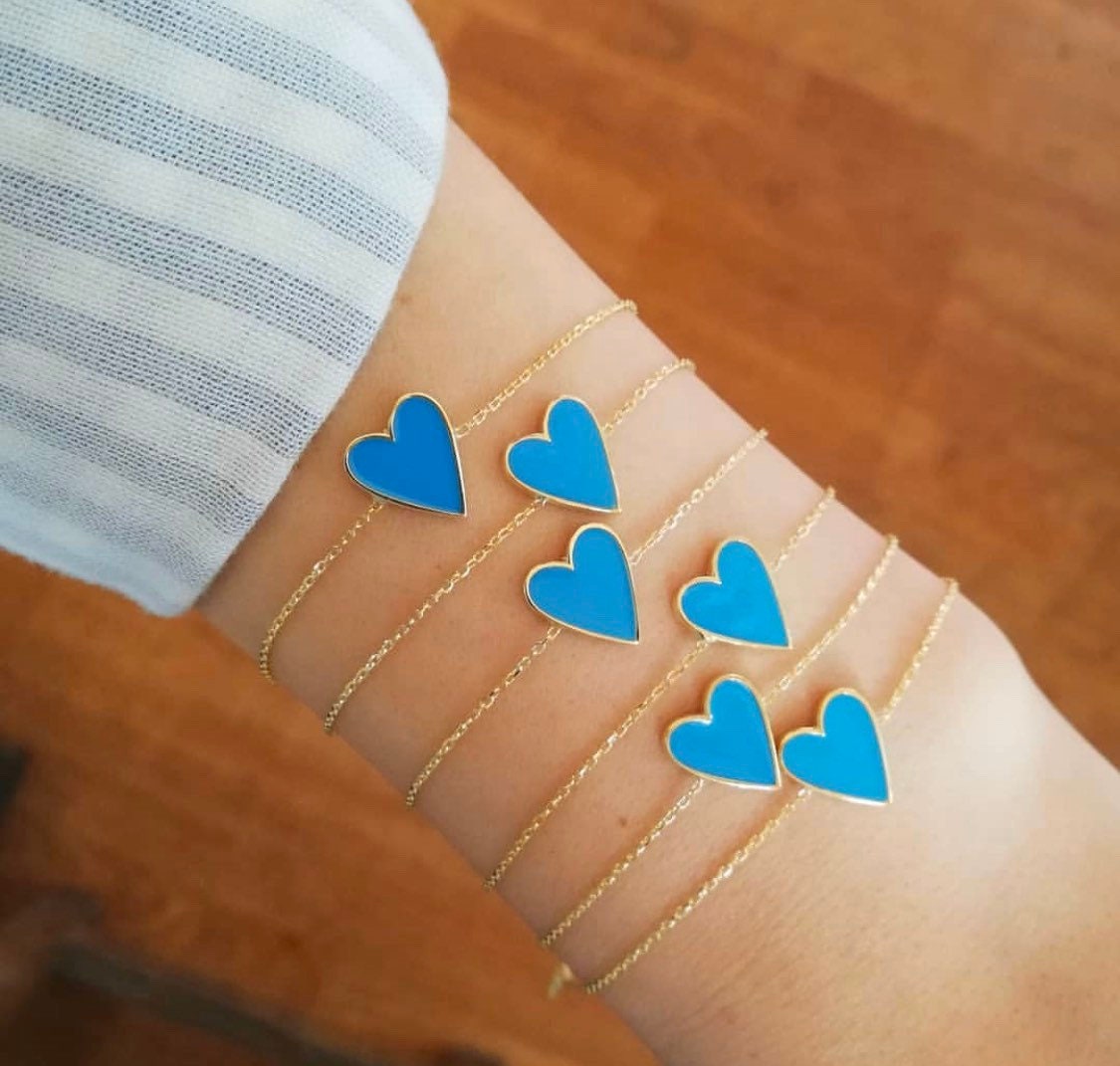 Sterling silver and gold plated heart enamel bracelet. Enamel heart bracelet.