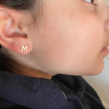 14K solid gold initial/letter earrings with Rubber backs for comfort. super comfortable.