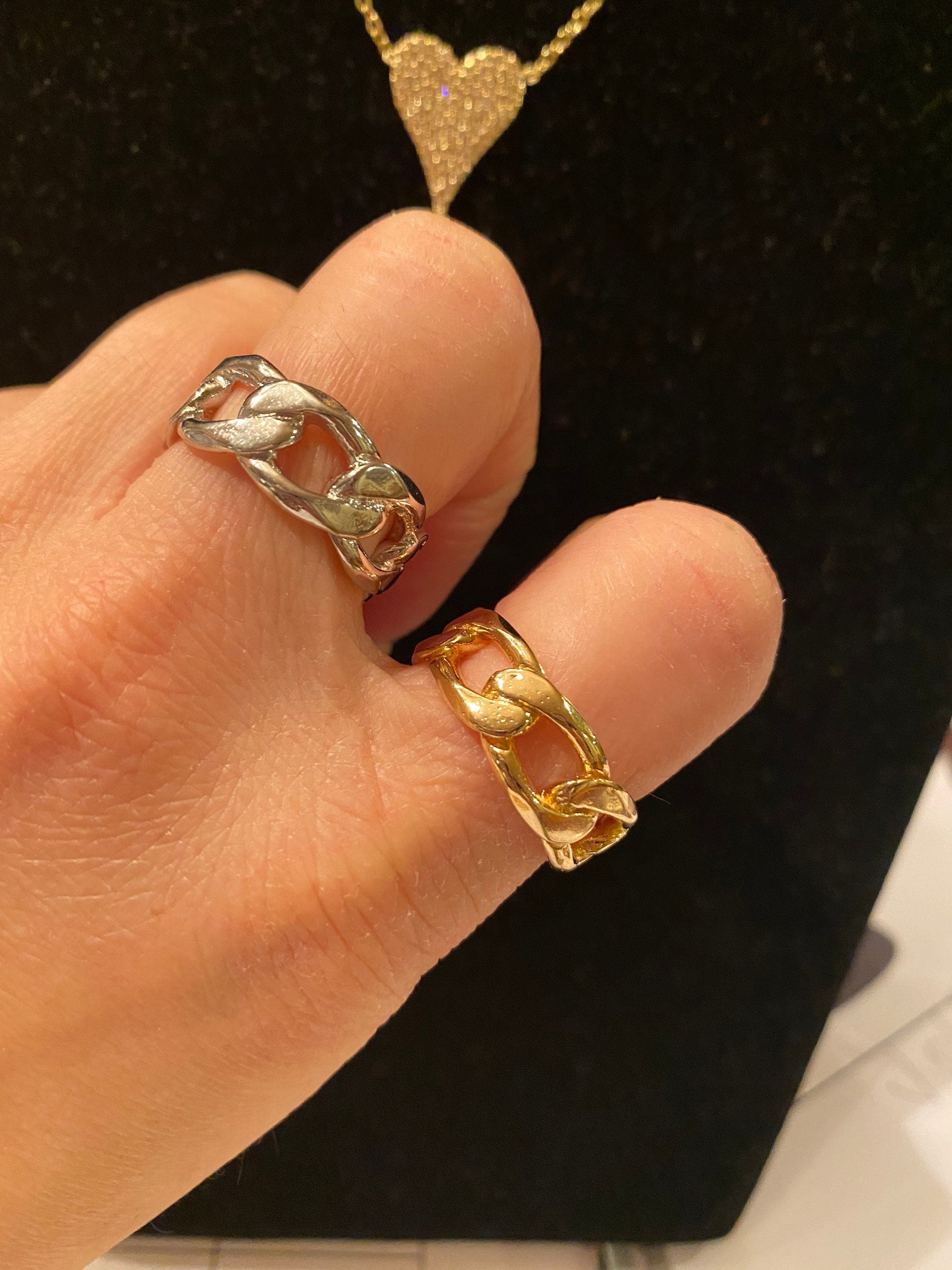 18K gold filled chain ring-thick size and thin size. Cuban chain link ring. Figaro chain link ring.