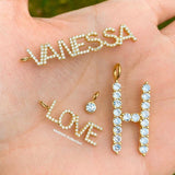 Personalized Pave’ Charms. Initial charms. Letter charms. Diamond Charms. CZ charms. Custom name charms. Sterling Silver Gold Plated.