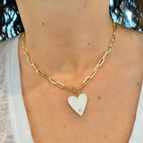 18K medium gold filled paper clip chain necklaces with jumbo enamel heart. Chain necklaces with charm. Gold-filled charm necklace