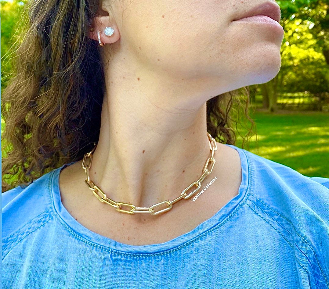 18K gold-filled large link choker l gold-filled mega link paper clip chain necklaces l Gold Chain necklaces l Mega link chain necklace.