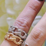 18K gold filled chain ring-thick size and thin size. Cuban chain link ring. Figaro chain link ring.