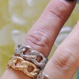 18K gold filled chain ring-thick size and thin size. Cuban chain link ring. Figaro chain link ring.