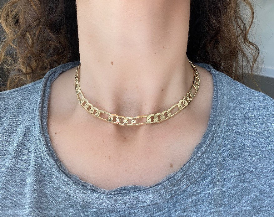 18K gold filled Cuban link figaro choker in gold. Any length.