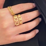 18K gold filled chain ring-thick size and thin size. Cuban chain link ring. Figaro chain link ring.