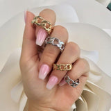 18K gold filled chain ring-thick size and thin size. Cuban chain link ring. Figaro chain link ring.